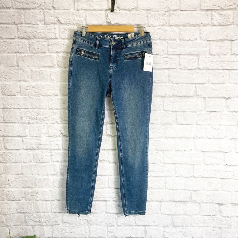 Free People Blue Jet Skinny Jean With Exposed Zipper